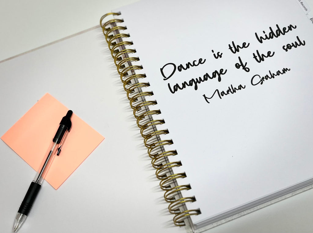 A4 Dance Teacher Planner. Choreography Planner, Show and Event Planning, Notes sections, timetable, registers, student records.  