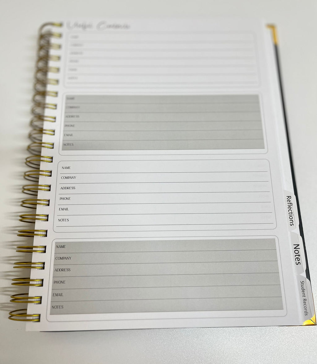 A4 Dance Teacher Planner. Choreography Planner, Show and Event Planning, Notes sections, timetable, registers, student records.  