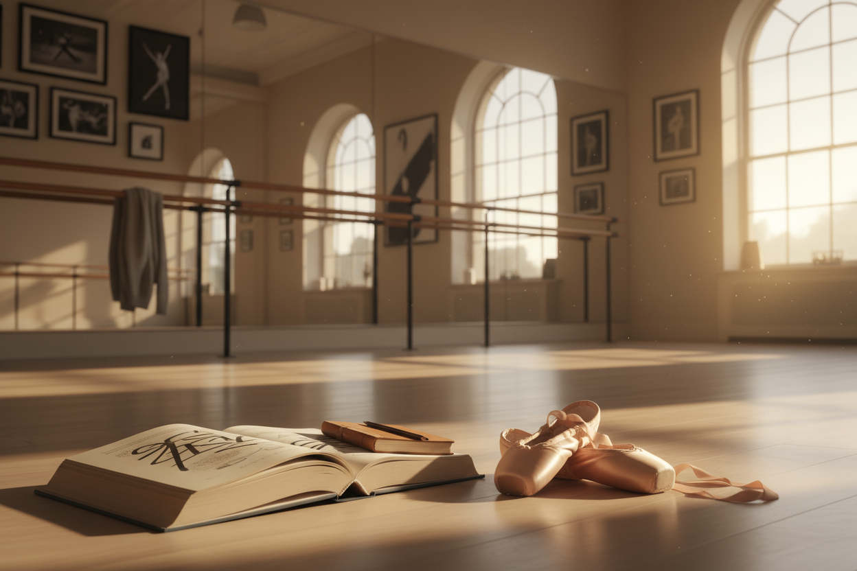 dance shoes, book, studio 
